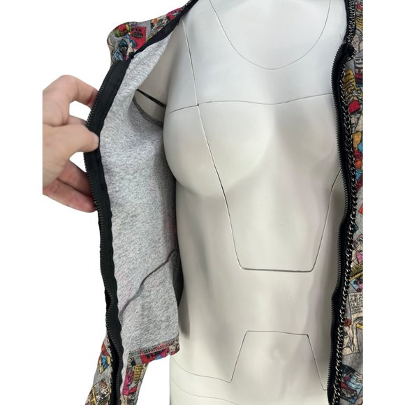 RARE/HTF Comic Print Y Apparel USA puff shoulder Zip Up Peplum Cardigan Sz Md - Picture 14 of 15